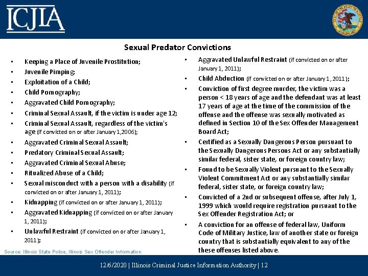 Sexual Predator Convictions • • • • Keeping a Place of Juvenile Prostitution; Juvenile