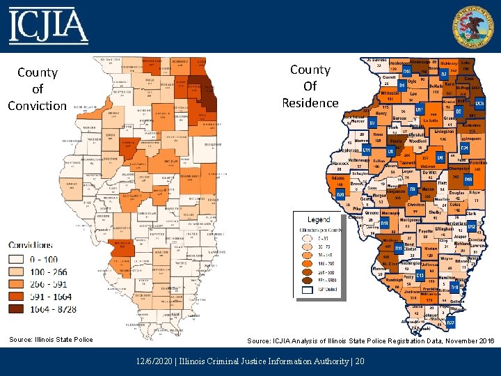 County of Conviction Source: Illinois State Police County Of Residence Source: ICJIA Analysis of