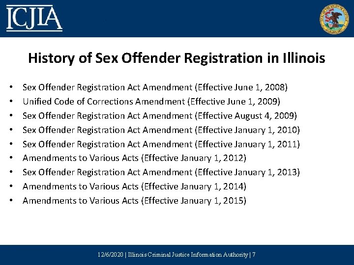 History of Sex Offender Registration in Illinois • • • Sex Offender Registration Act