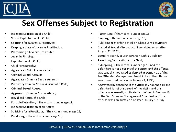 Sex Offenses Subject to Registration • • • • • Indecent Solicitation of a