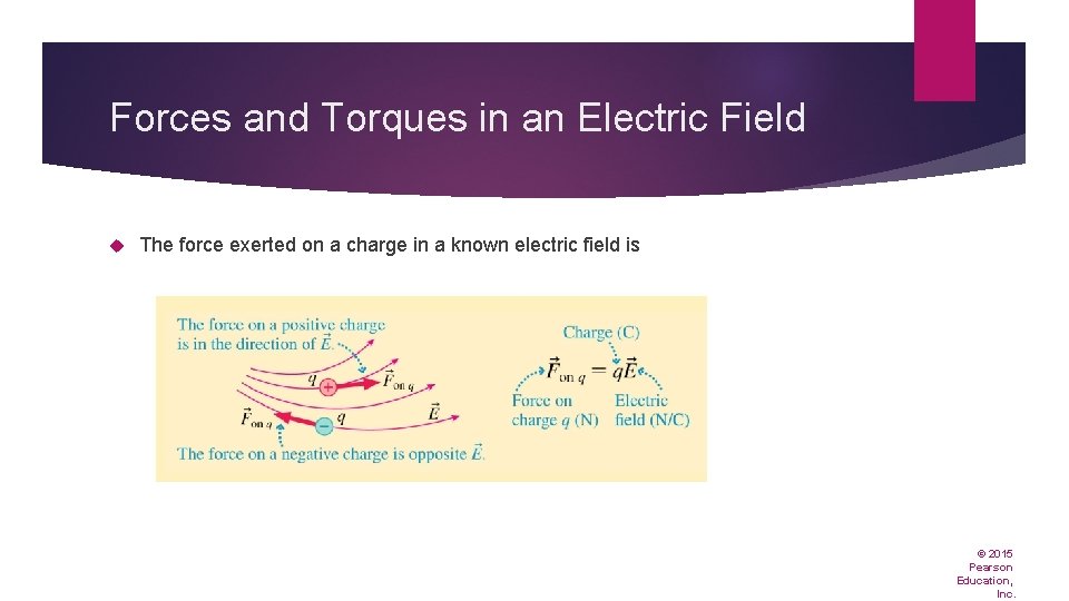 Forces and Torques in an Electric Field The force exerted on a charge in