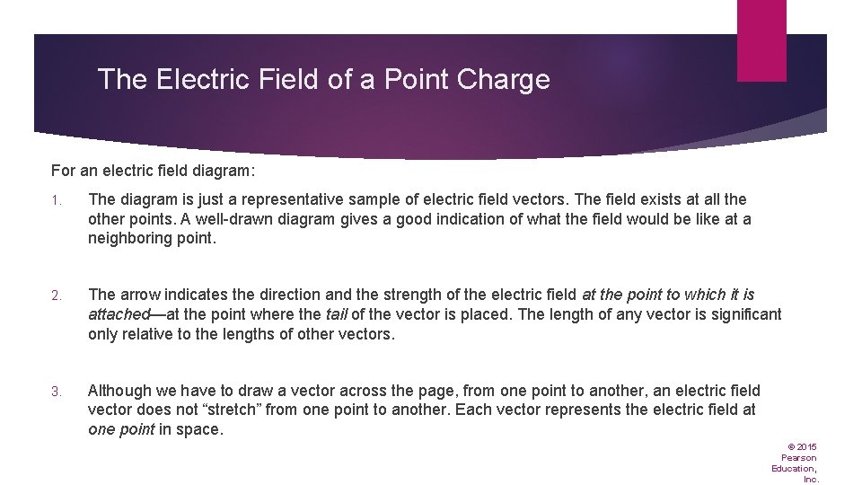 The Electric Field of a Point Charge For an electric field diagram: 1. The