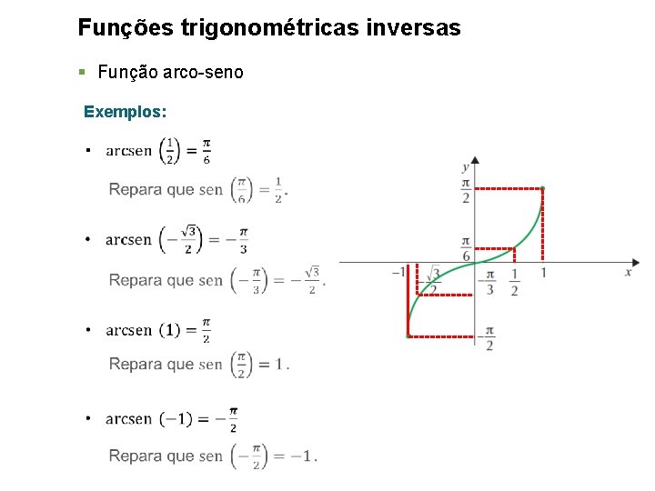 Funções trigonométricas inversas § Função arco-seno Exemplos: 