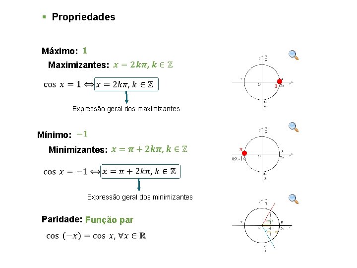 § Propriedades Máximo: Maximizantes: Expressão geral dos maximizantes Mínimo: Minimizantes: Expressão geral dos minimizantes