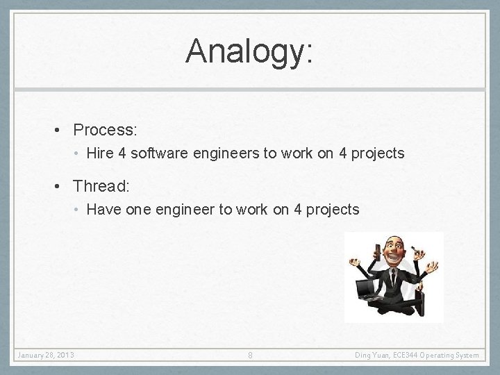 Analogy: • Process: • Hire 4 software engineers to work on 4 projects •