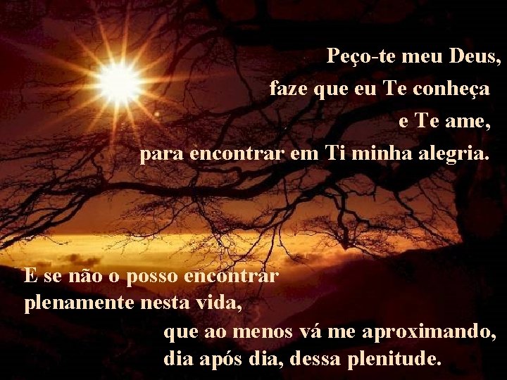 Peço-te meu Deus, faze que eu Te conheça e Te ame, para encontrar em