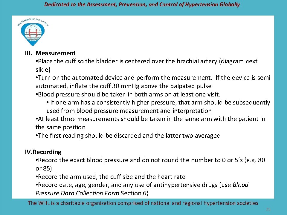 Dedicated to the Assessment, Prevention, and Control of Hypertension Globally III. Measurement • Place