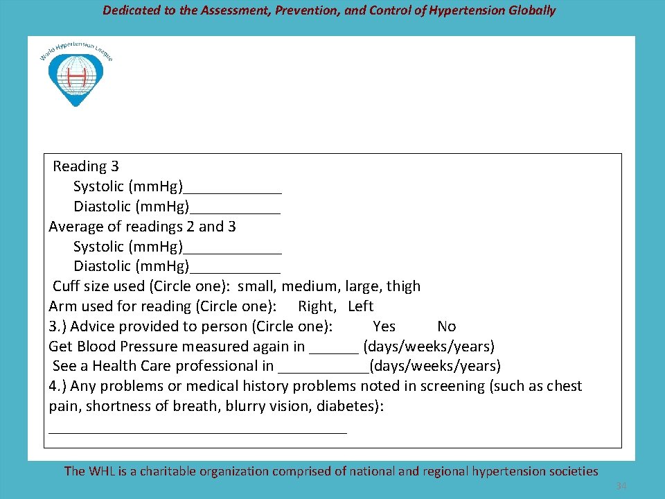 Dedicated to the Assessment, Prevention, and Control of Hypertension Globally Reading 3 Systolic (mm.