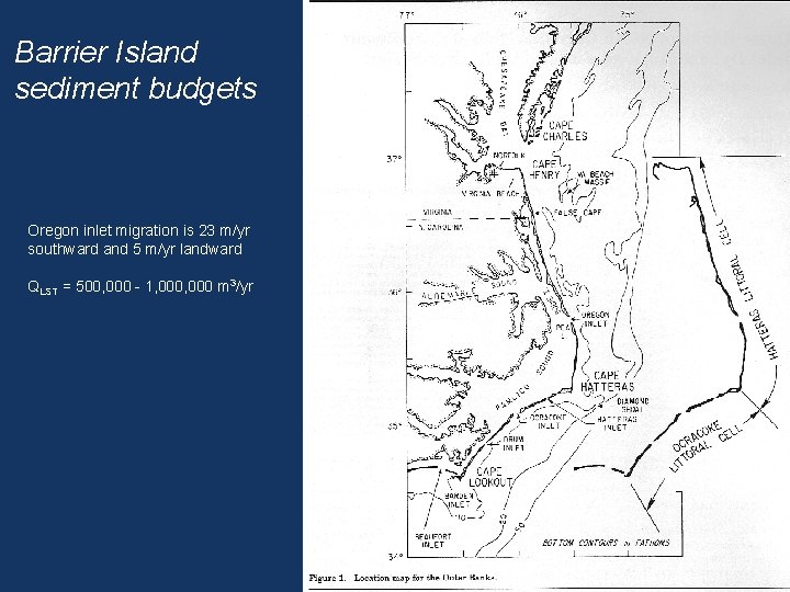 Barrier Island sediment budgets Oregon inlet migration is 23 m/yr southward and 5 m/yr