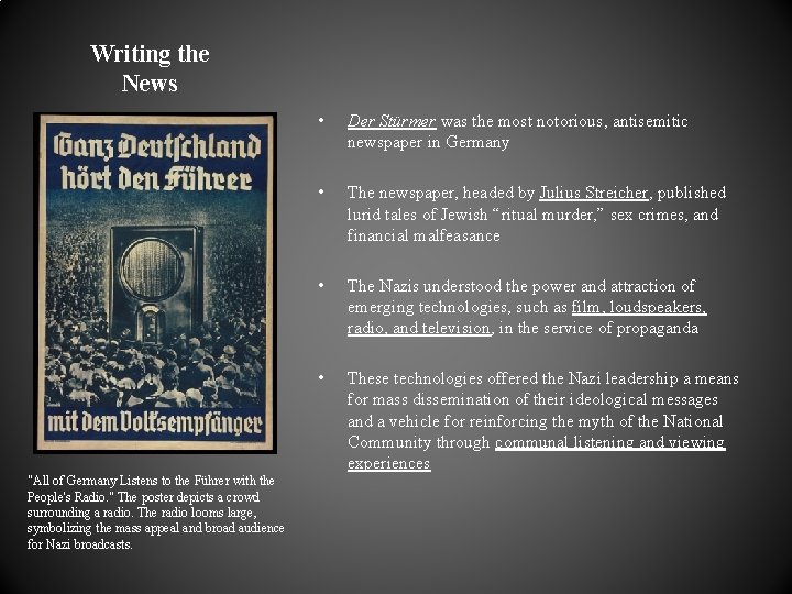 Writing the News "All of Germany Listens to the Führer with the People's Radio.