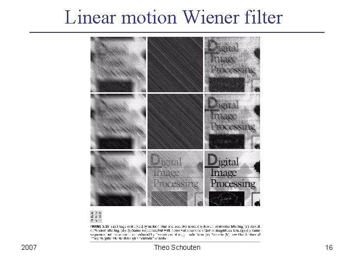 Linear motion Wiener filter 2007 Theo Schouten 16 