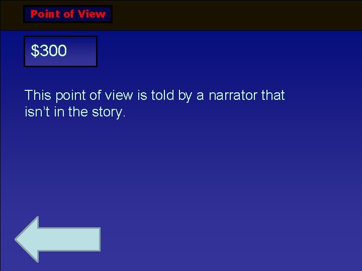 Point of View $300 This point of view is told by a narrator that