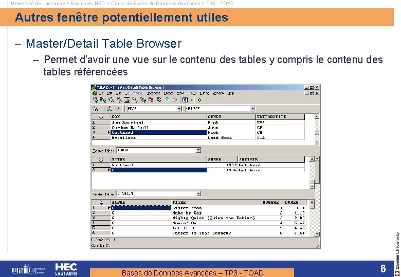 Université de Lausanne > Ecole des HEC > Cours de Bases de Données Avancées