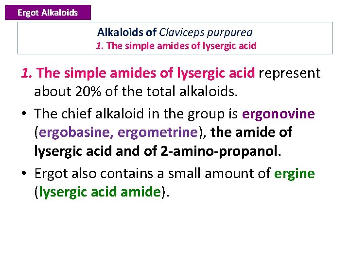 Ergot Alkaloids of Claviceps purpurea 1. The simple amides of lysergic acid represent acid