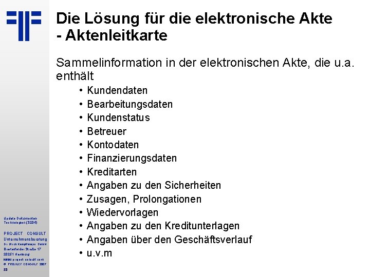 Die Lösung für die elektronische Akte - Aktenleitkarte Sammelinformation in der elektronischen Akte, die Die Lösung für die elektronische Akte - Aktenleitkarte Sammelinformation in der elektronischen Akte, die