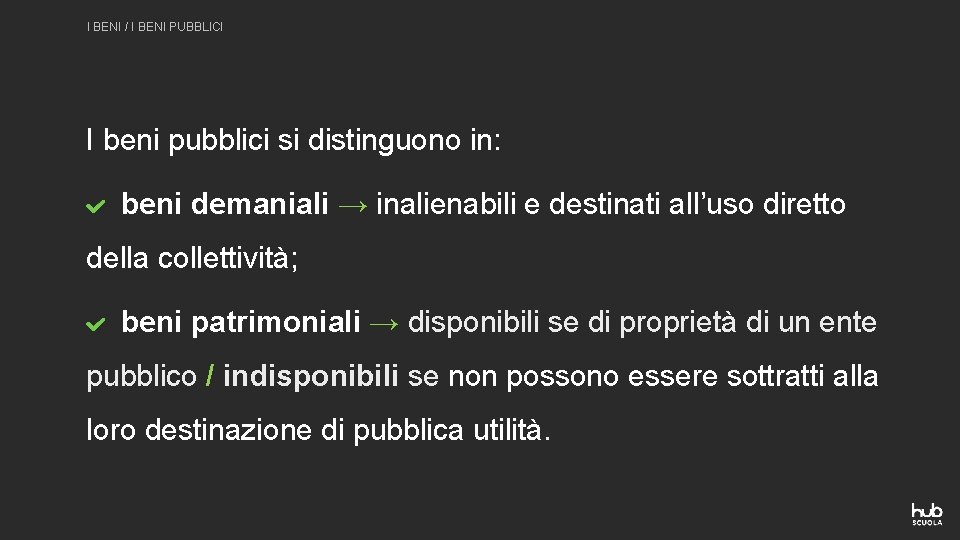 I BENI / I BENI PUBBLICI I beni pubblici si distinguono in: beni demaniali I BENI / I BENI PUBBLICI I beni pubblici si distinguono in: beni demaniali