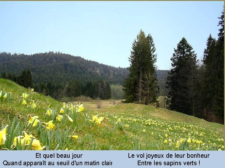 Et quel beau jour Quand apparaît au seuil d'un matin clairr Le vol joyeux