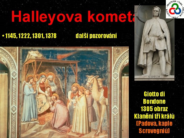 Halleyova kometa • 1145, 1222, 1301, 1378 další pozorování Giotto di Bondone 1305 obraz