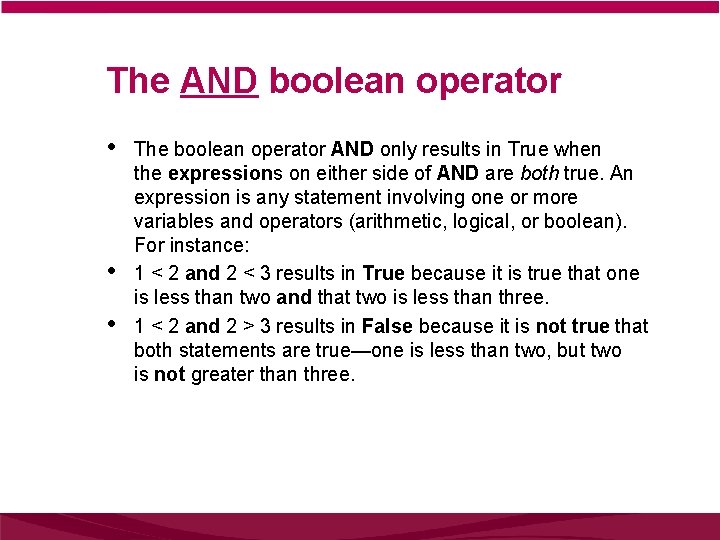 The AND boolean operator • • • The boolean operator AND only results in