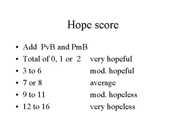 Hope score • • • Add Pv. B and Pm. B Total of 0,