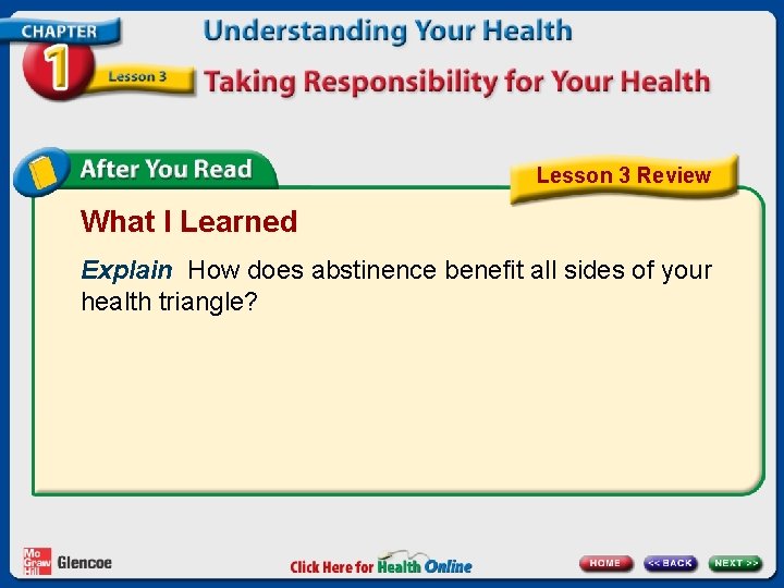 Lesson 3 Review What I Learned Explain How does abstinence benefit all sides of