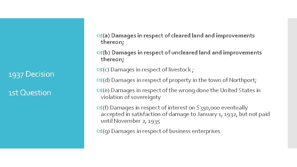  (a) Damages in respect of cleared land improvements thereon; (b) Damages in respect