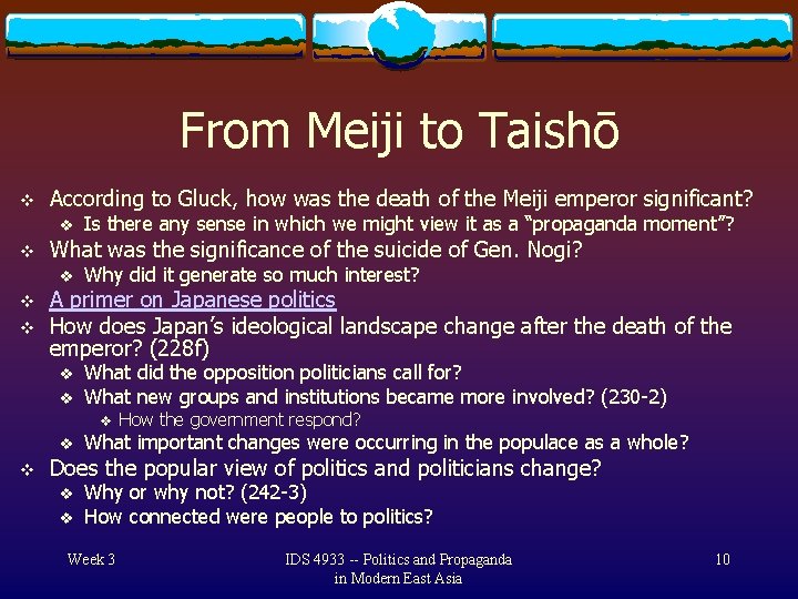 From Meiji to Taishō v According to Gluck, how was the death of the