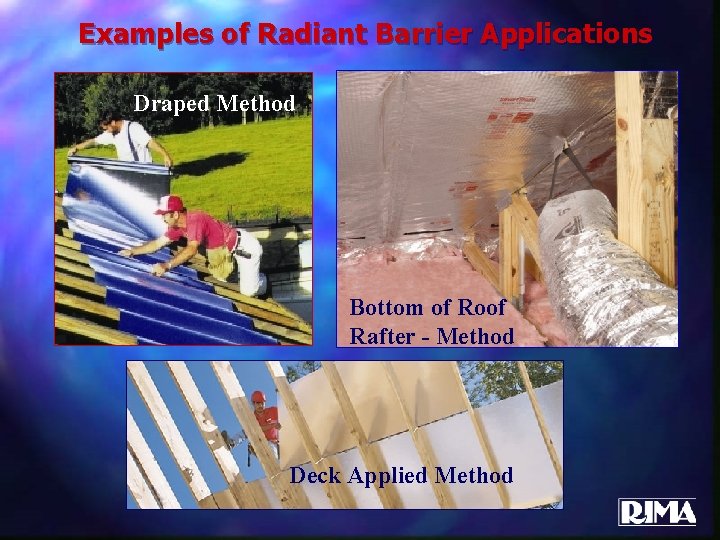 Examples of Radiant Barrier Applications Draped Method Bottom of Roof Rafter - Method Deck