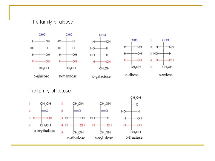 The family of aldose The family of ketose 