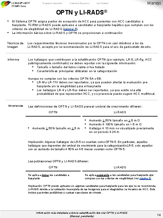 LI-RADS® v 2017 CT/MRI Core Diagnostic Algorithm Treatment Response Manejo Last Viewed OPTN y