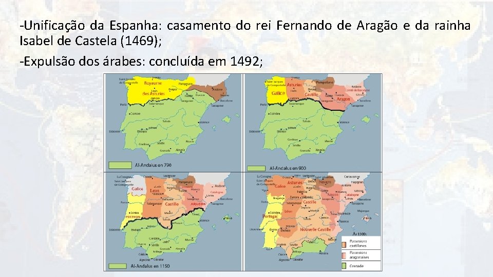 -Unificação da Espanha: casamento do rei Fernando de Aragão e da rainha Isabel de
