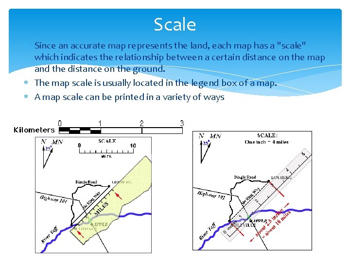 Scale Since an accurate map represents the land, each map has a "scale" which