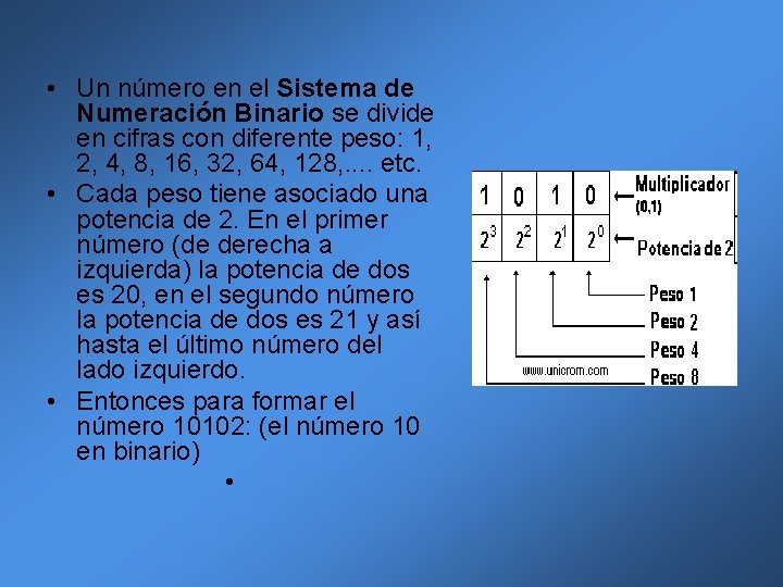 • Un número en el Sistema de Numeración Binario se divide en cifras • Un número en el Sistema de Numeración Binario se divide en cifras