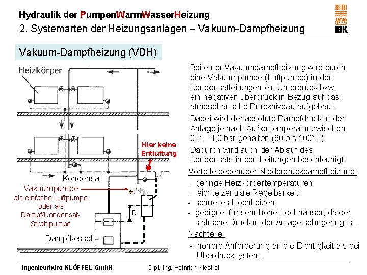 Hydraulik der Pumpen. Warm. Wasser. Heizung 2. Systemarten der Heizungsanlagen – Vakuum-Dampfheizung (VDH) Hier