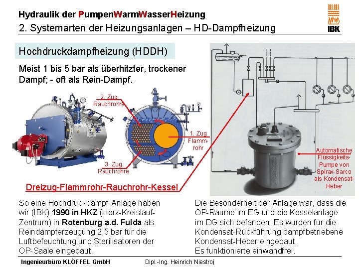 Hydraulik der Pumpen. Warm. Wasser. Heizung 2. Systemarten der Heizungsanlagen – HD-Dampfheizung Hochdruckdampfheizung (HDDH)