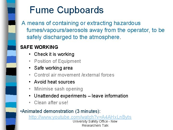 Fume Cupboards A means of containing or extracting hazardous fumes/vapours/aerosols away from the operator, Fume Cupboards A means of containing or extracting hazardous fumes/vapours/aerosols away from the operator,