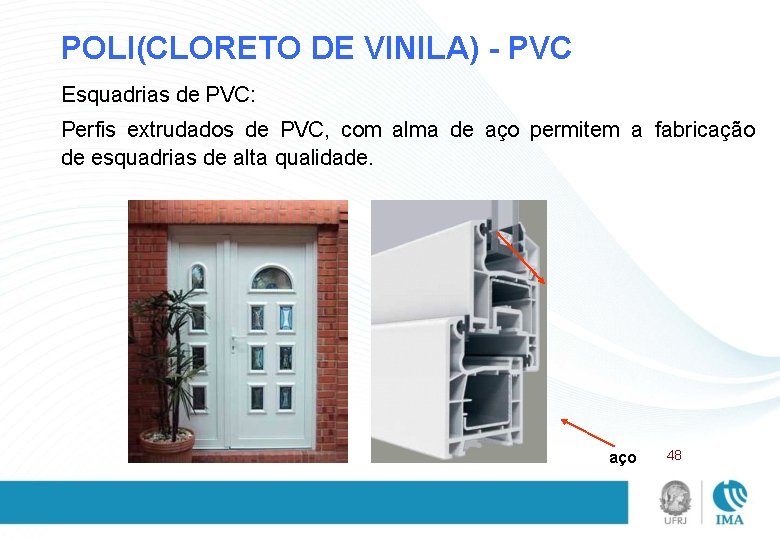 POLI(CLORETO DE VINILA) - PVC Esquadrias de PVC: Perfis extrudados de PVC, com alma
