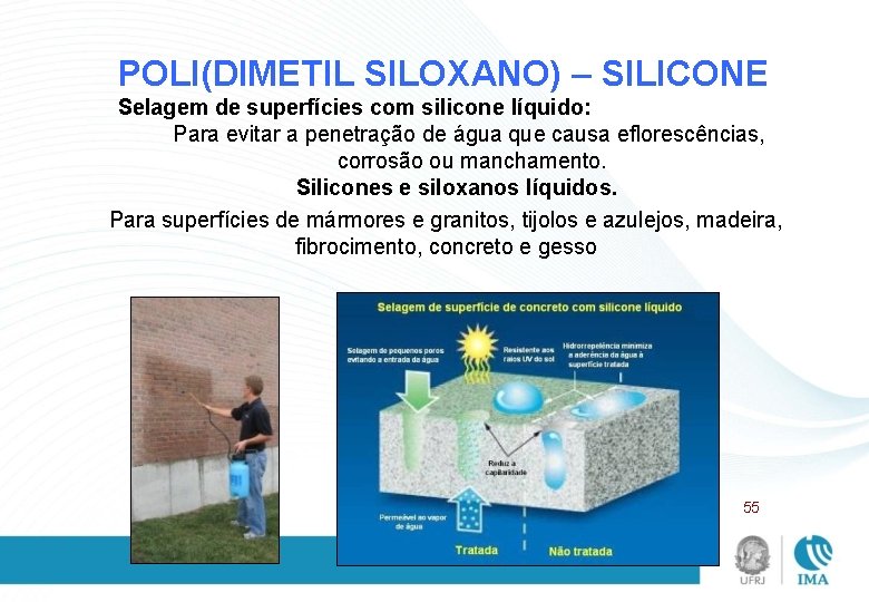 POLI(DIMETIL SILOXANO) – SILICONE Selagem de superfícies com silicone líquido: Para evitar a penetração