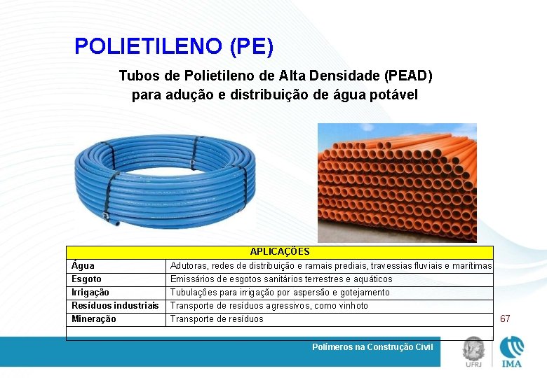 POLIETILENO (PE) Tubos de Polietileno de Alta Densidade (PEAD) para adução e distribuição de