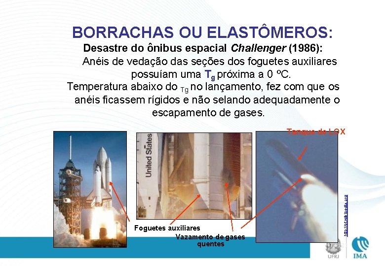 BORRACHAS OU ELASTÔMEROS: Desastre do ônibus espacial Challenger (1986): Anéis de vedação das seções