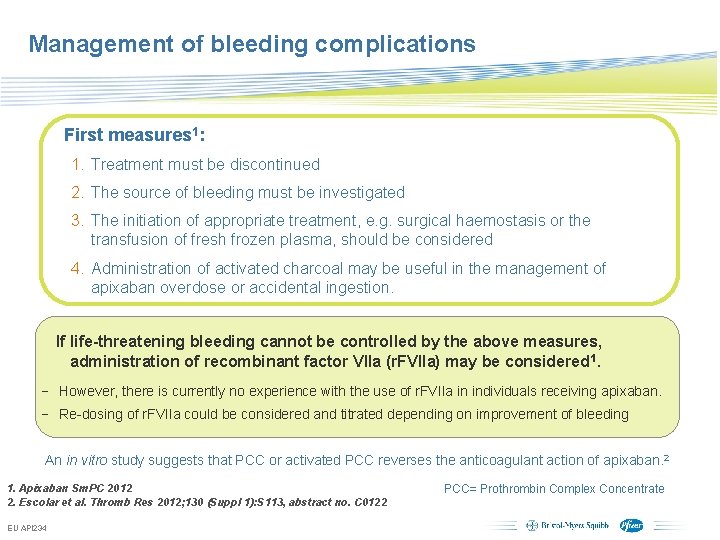 Management of bleeding complications First measures 1: 1. Treatment must be discontinued 2. The