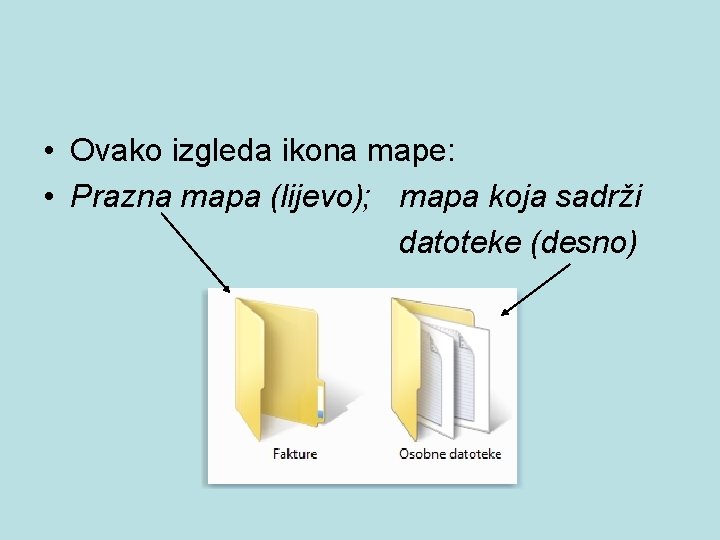  • Ovako izgleda ikona mape: • Prazna mapa (lijevo); mapa koja sadrži datoteke