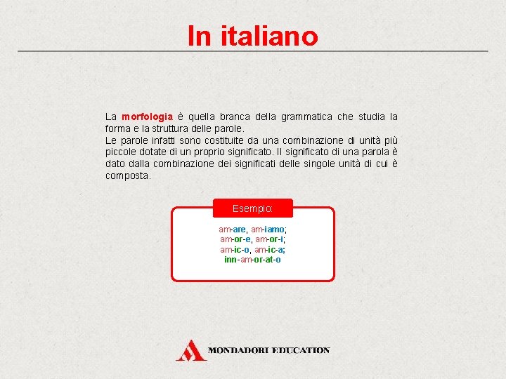 In italiano La morfologia è quella branca della grammatica che studia la forma e