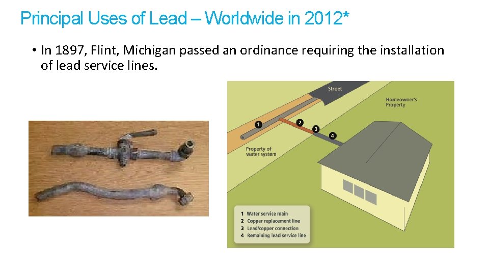Principal Uses of Lead – Worldwide in 2012* • In 1897, Flint, Michigan passed Principal Uses of Lead – Worldwide in 2012* • In 1897, Flint, Michigan passed