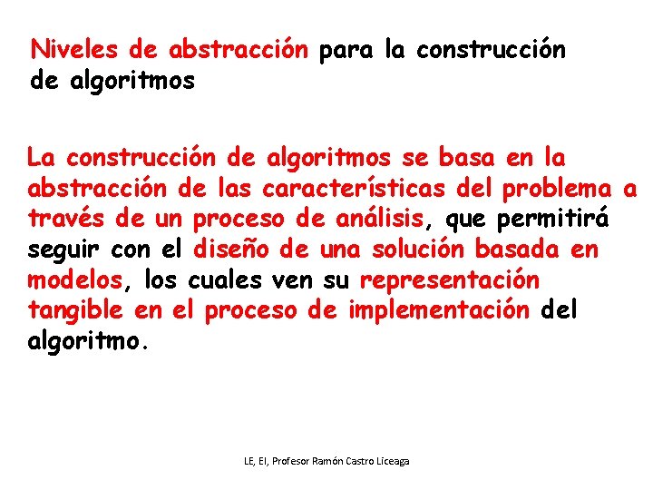 Niveles de abstracción para la construcción de algoritmos La construcción de algoritmos se basa