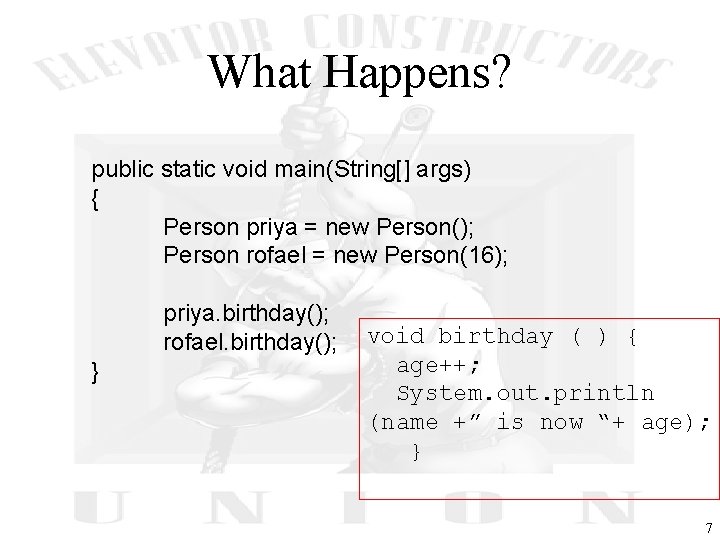 What Happens? public static void main(String[] args) { Person priya = new Person(); Person