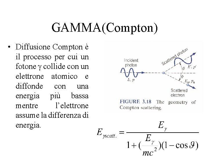 GAMMA(Compton) • Diffusione Compton è il processo per cui un fotone collide con un