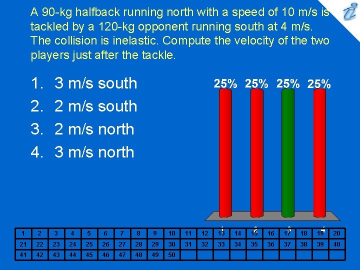 A 90 -kg halfback running north with a speed of 10 m/s is tackled