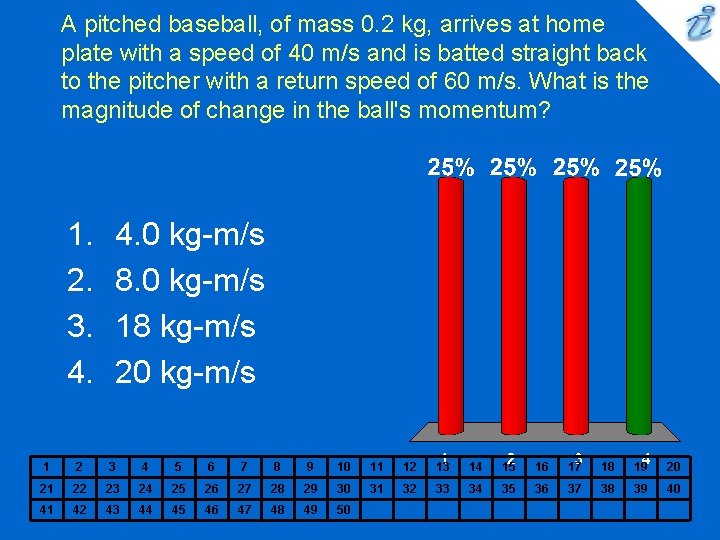A pitched baseball, of mass 0. 2 kg, arrives at home plate with a