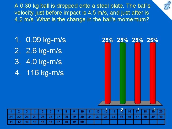 A 0. 30 kg ball is dropped onto a steel plate. The ball's velocity
